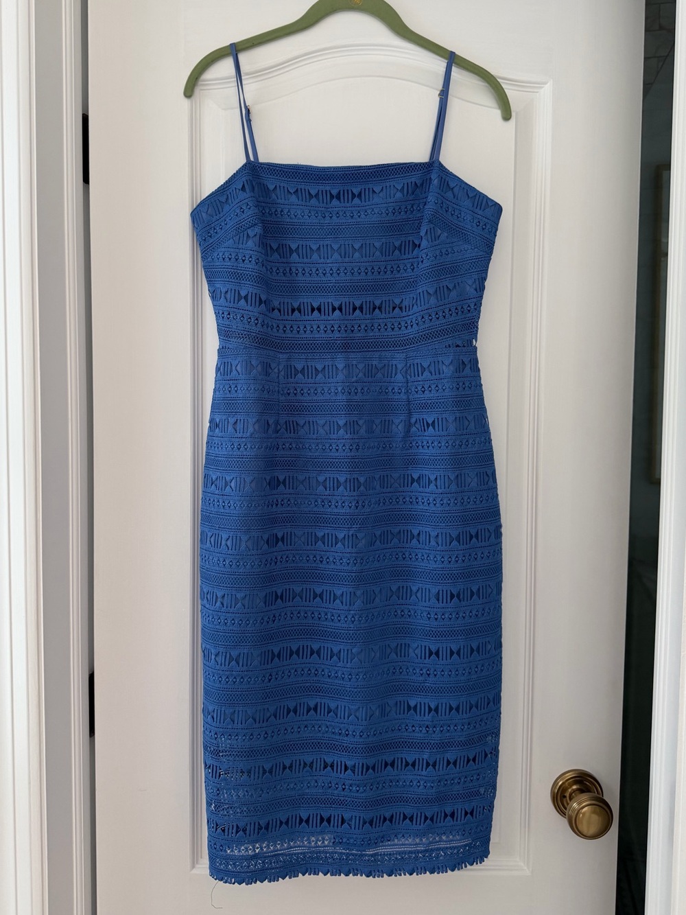 Hutch Anthropologie Blue Geometric Lace Sheath Cocktail Dress Size 2 - Picture 2 of 5